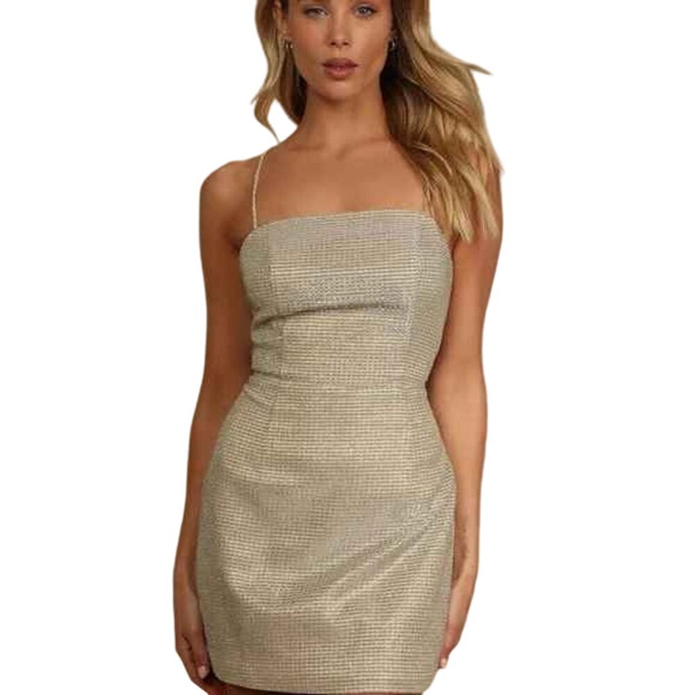 Lulus 'Earned Your Win' Metallic Lace Cocktail Dress Size L New